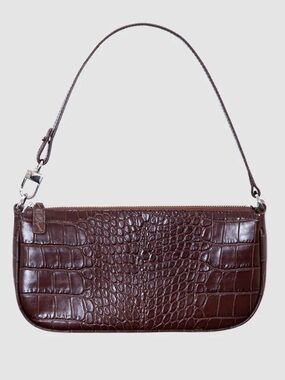 BY FAR Rachel Nutella Brown Croc Croco Embossed Leather Shoulder Bag